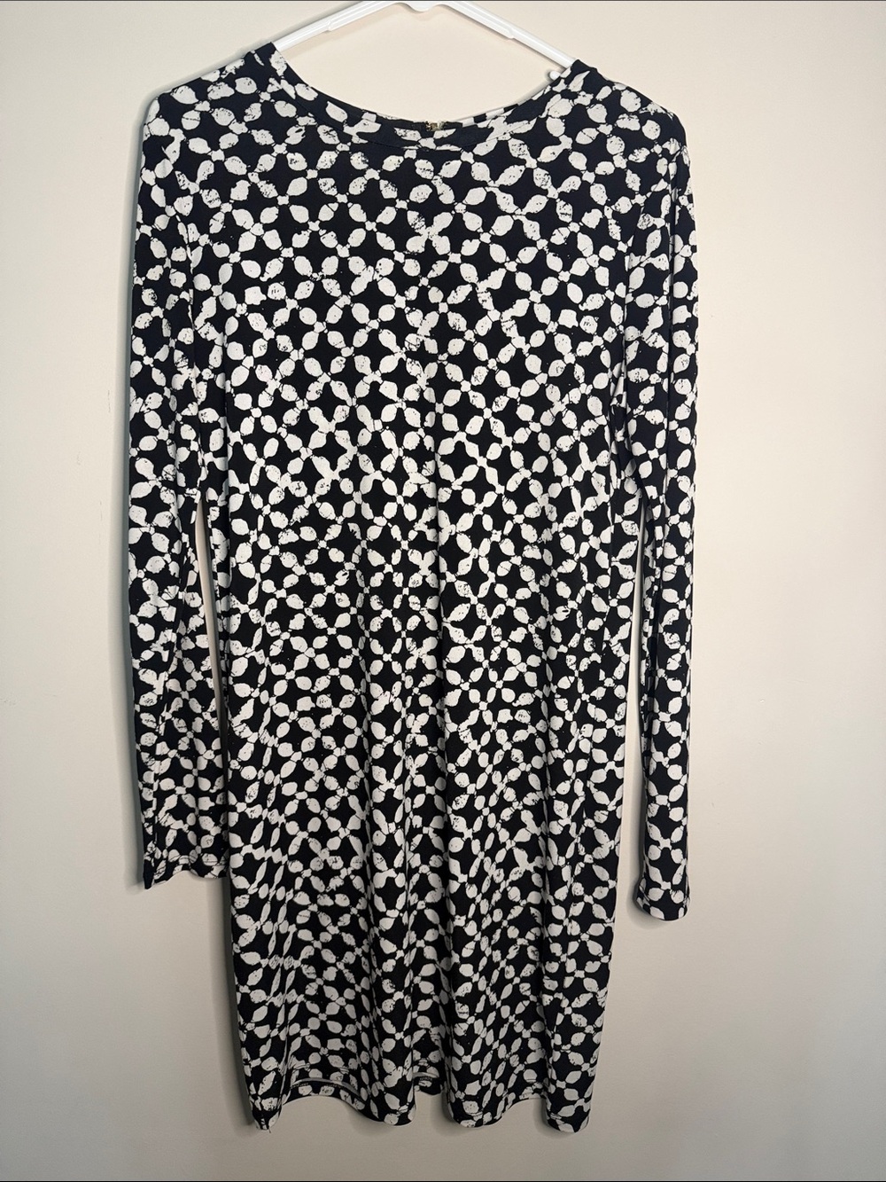 Michael Kors Black and White Long Sleeve Geometric Floral Dress